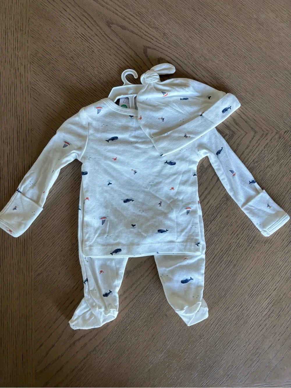 Carter's Cream Baby Pajama Set with Navy & Coral Whale Accents